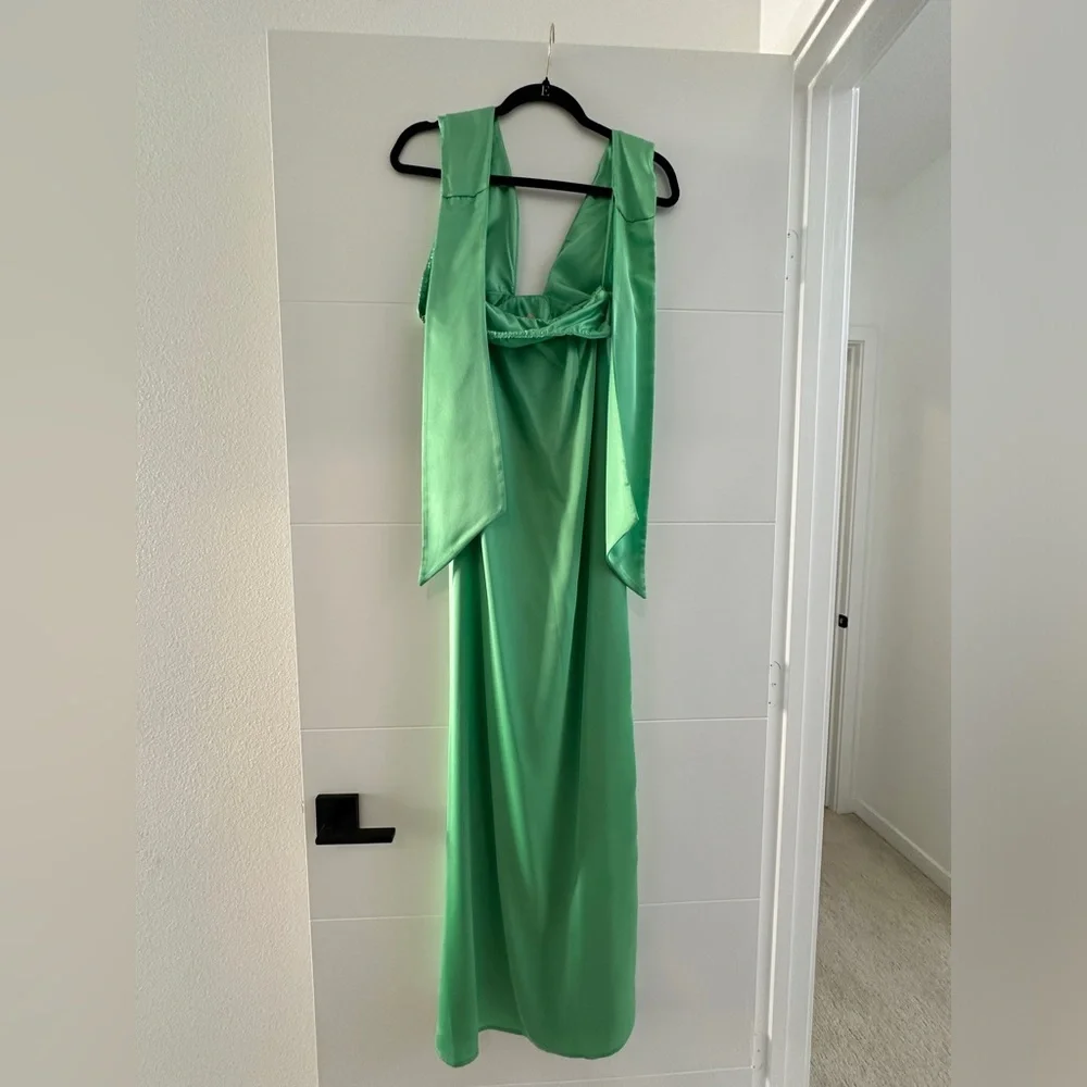 Show Me Your Mumu Adele Green Halter Gown Slit Formal Dress | Size S - Picture 11 of 16